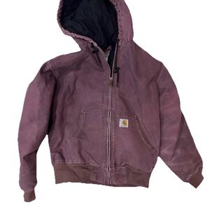 Carhartt Jacket Womens Small Purple Hooded Quilt Lined Workwear Distressed